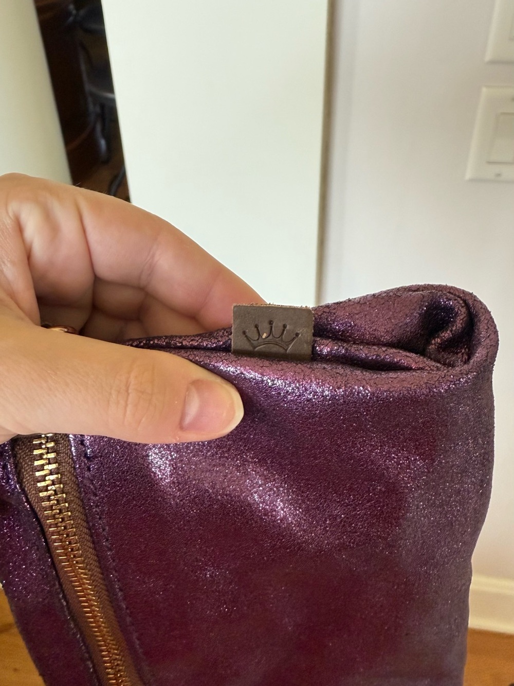 Head Regal Metallic Purple Leather Crossbody Bag with Tassel Accent - Picture 4 of 5